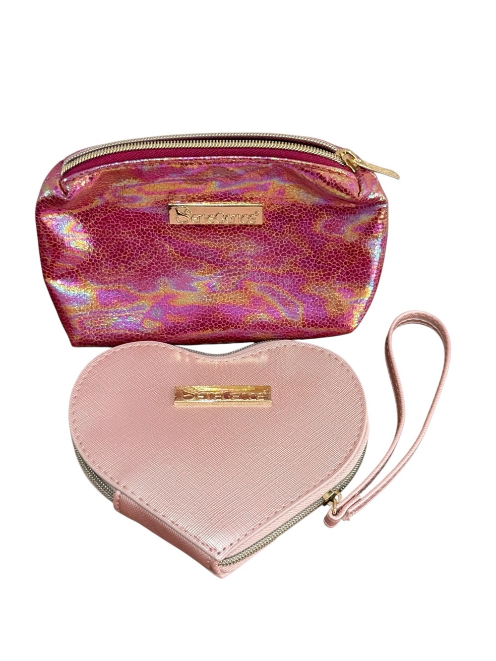 SeneGence Pink Makeup Bag Bundle Heart Wristlet & Holographic Cosmetic Bag